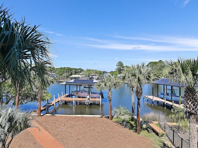 182 My Way, Santa Rosa Beach, FL 32459 - dock area featuring boat lift and a water view
