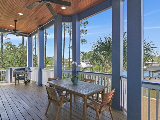 182 My Way, Santa Rosa Beach, FL 32459 - sunroom with expansive windows, ceiling fan, and wooden ceiling