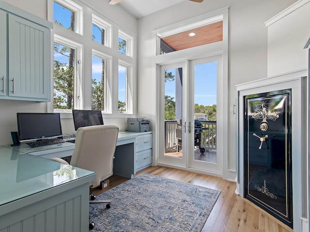 182 My Way, Santa Rosa Beach, FL 32459 - office featuring french doors, a ceiling fan, and light wood-style floors