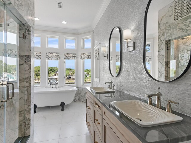 182 My Way, Santa Rosa Beach, FL 32459 - full bathroom with a sink, a wealth of natural light, ornamental molding, and visible vents