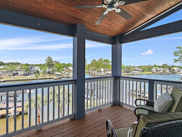182 My Way, Santa Rosa Beach, FL 32459 - wooden terrace with a water view and a ceiling fan