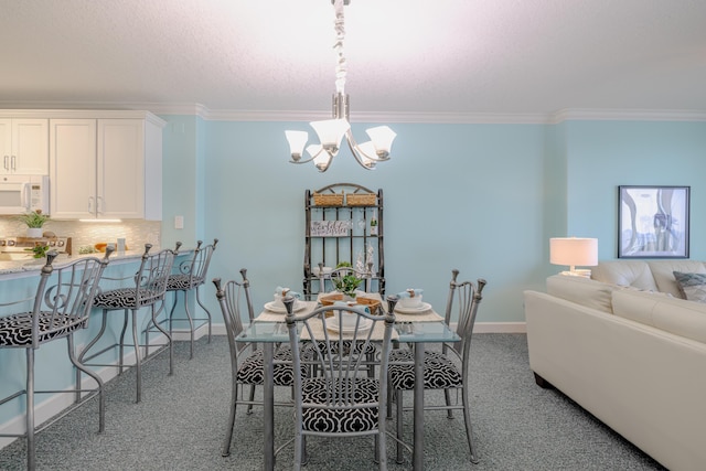17545 Front Beach Rd Unit 1507, Panama City Beach, FL 32413 - dining room with carpet, a chandelier, and ornamental molding