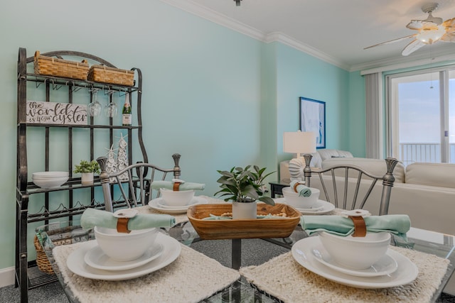 17545 Front Beach Rd Unit 1507, Panama City Beach, FL 32413 - living area featuring crown molding and a ceiling fan