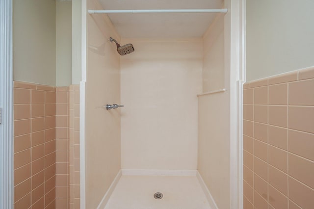 11 Birch Ave, Shalimar, FL 32579 - full bathroom featuring tile walls, a wainscoted wall, and a tile shower