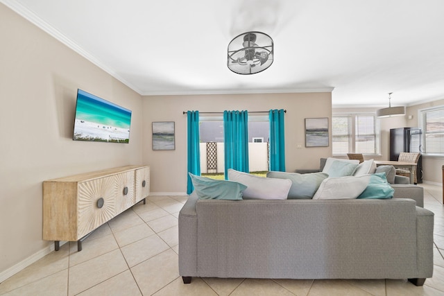 229 Inverrary Dr, Destin, FL 32541 - living area with crown molding, baseboards, and light tile patterned floors