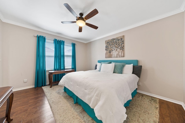 229 Inverrary Dr, Destin, FL 32541 - bedroom with ceiling fan, baseboards, ornamental molding, and wood finished floors