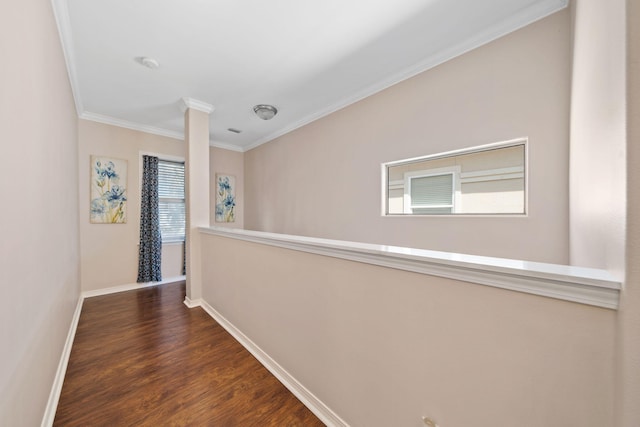229 Inverrary Dr, Destin, FL 32541 - corridor with crown molding, baseboards, wood finished floors, and an upstairs landing
