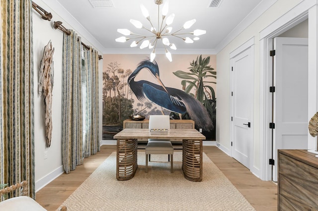 10 Basal St, Inlet Beach, FL 32461 - office with a chandelier, light wood-type flooring, ornamental molding, and baseboards