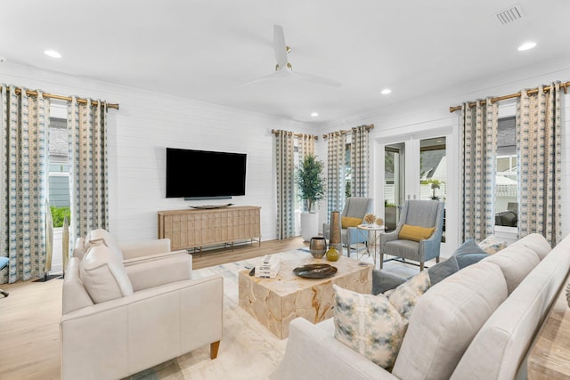 10 Basal St, Inlet Beach, FL 32461 - living room featuring plenty of natural light, ceiling fan, recessed lighting, and light wood-type flooring