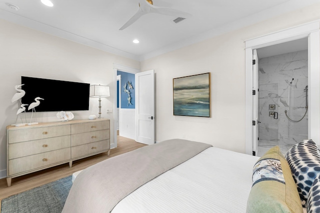 10 Basal St, Inlet Beach, FL 32461 - bedroom featuring recessed lighting, light wood finished floors, ceiling fan, and connected bathroom