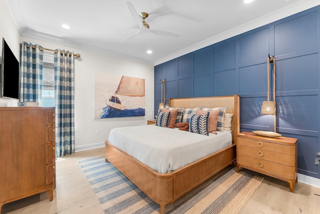 10 Basal St, Inlet Beach, FL 32461 - bedroom featuring light wood finished floors, baseboards, ornamental molding, recessed lighting, and a ceiling fan