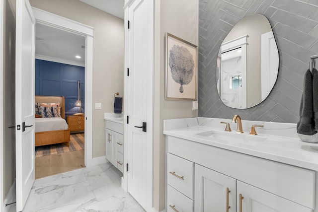 10 Basal St, Inlet Beach, FL 32461 - ensuite bathroom with marble look tile flooring and vanity
