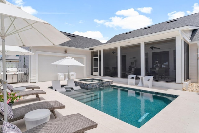 10 Basal St, Inlet Beach, FL 32461 - view of swimming pool with ceiling fan, a patio area, grilling area, and a pool with connected hot tub