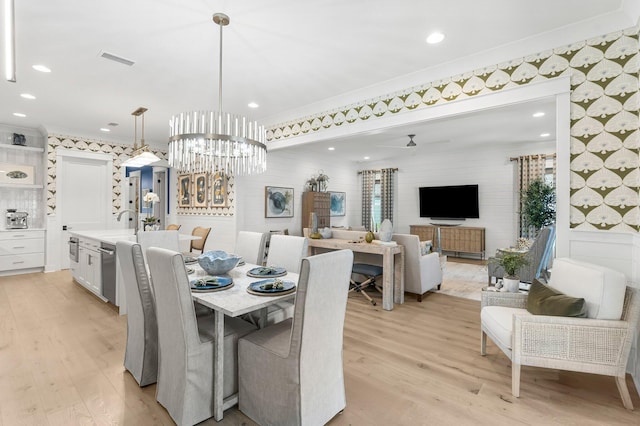 10 Basal St, Inlet Beach, FL 32461 - dining space with crown molding, light wood-style flooring, a chandelier, and recessed lighting
