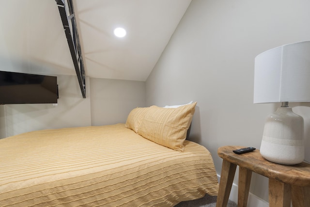 bedroom featuring lofted ceiling