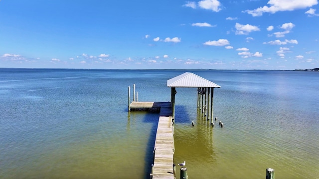 dock area featuring a water view