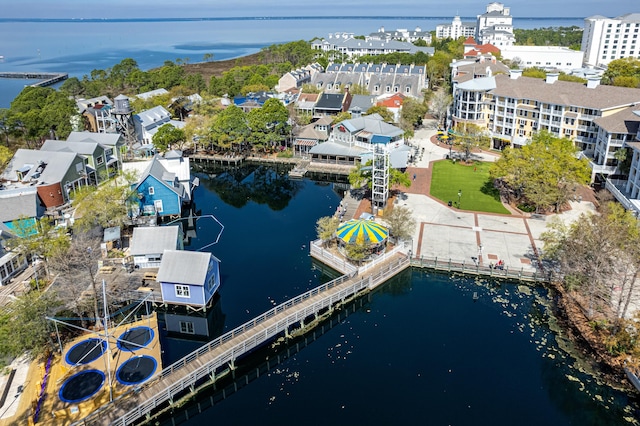 drone / aerial view featuring a water view