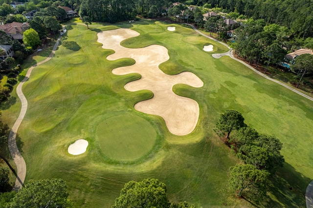 drone / aerial view with view of golf course