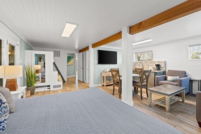 bedroom featuring visible vents and wood finished floors