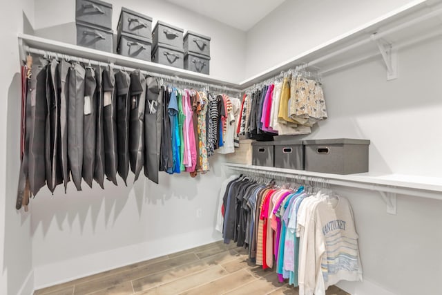 walk in closet featuring wood finished floors