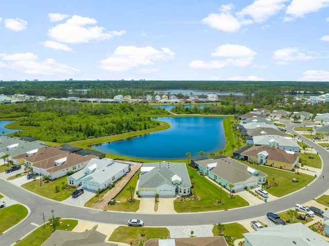 bird's eye view with a water view and a residential view