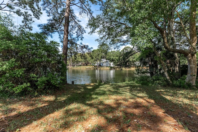 view of yard with a water view