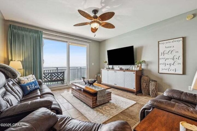 16701 Front Beach Rd Unit 2307, Panama City Beach, FL 32413 - tiled living room with ceiling fan