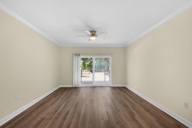 113 SE Brooks St Unit 201, Fort Walton Beach, FL 32548 - spare room featuring crown molding, a ceiling fan, baseboards, and dark wood-type flooring