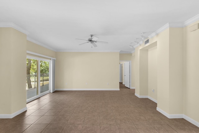 113 SE Brooks St Unit 201, Fort Walton Beach, FL 32548 - empty room featuring ceiling fan, ornamental molding, baseboards, and tile patterned flooring