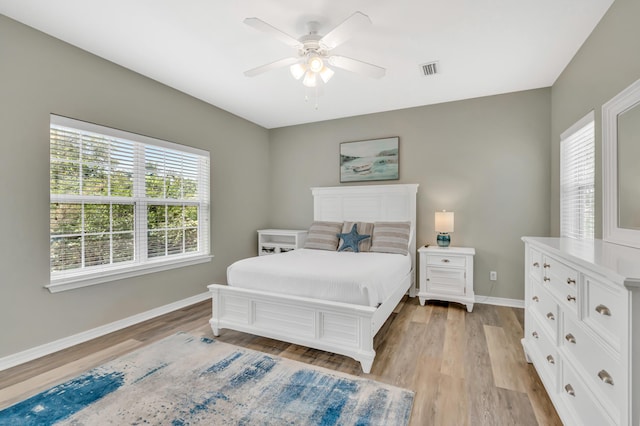 597 Avalon Blvd, Miramar Beach, FL 32550 - bedroom featuring light wood-style floors, baseboards, a ceiling fan, and visible vents