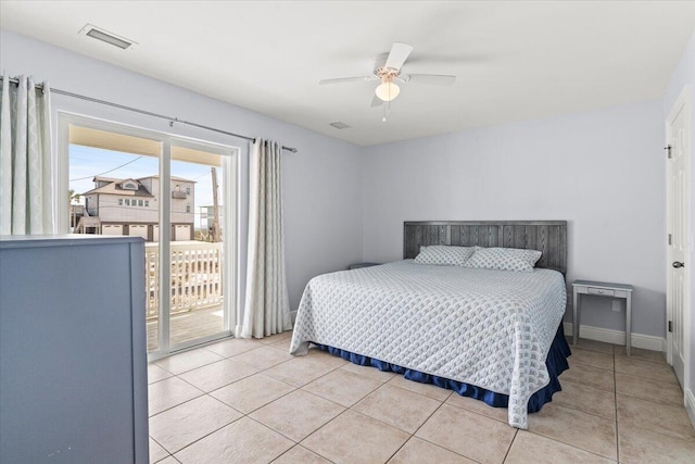 8054 Gulf Blvd, Navarre, FL 32566 - bedroom with access to outside, ceiling fan, light tile patterned floors, and visible vents