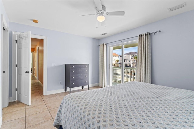 8054 Gulf Blvd, Navarre, FL 32566 - bedroom featuring visible vents, a ceiling fan, light tile patterned floors, and access to outside