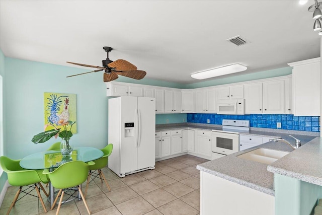 8054 Gulf Blvd, Navarre, FL 32566 - kitchen featuring a sink, white cabinets, white appliances, and visible vents