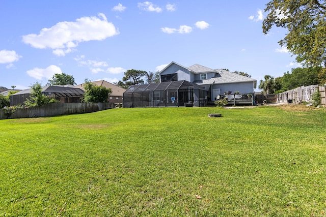 view of yard featuring a wooden deck and a fenced backyard