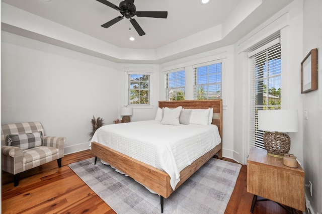 50 Cinnamon Fern Ln, Santa Rosa Beach, FL 32459 - bedroom featuring baseboards, multiple windows, a tray ceiling, and wood finished floors