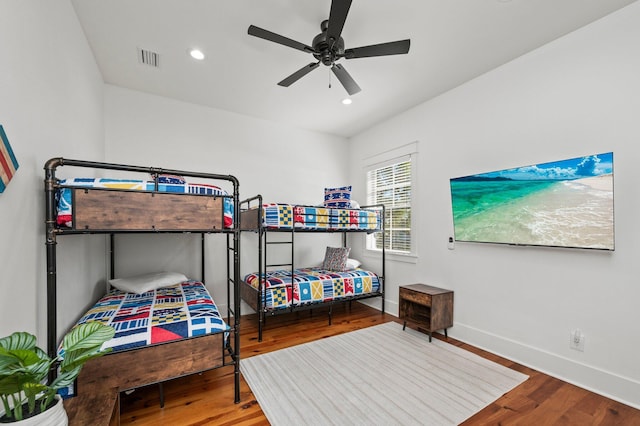50 Cinnamon Fern Ln, Santa Rosa Beach, FL 32459 - bedroom featuring wood finished floors, a ceiling fan, visible vents, baseboards, and recessed lighting