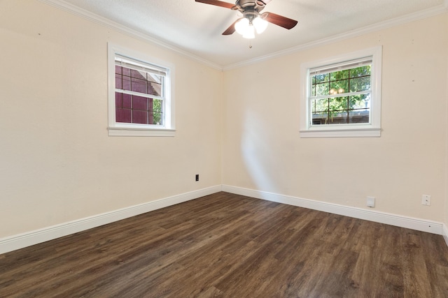 361 NE Gardner Dr, Fort Walton Beach, FL 32548 - unfurnished room featuring dark wood-style flooring, baseboards, ornamental molding, and a ceiling fan
