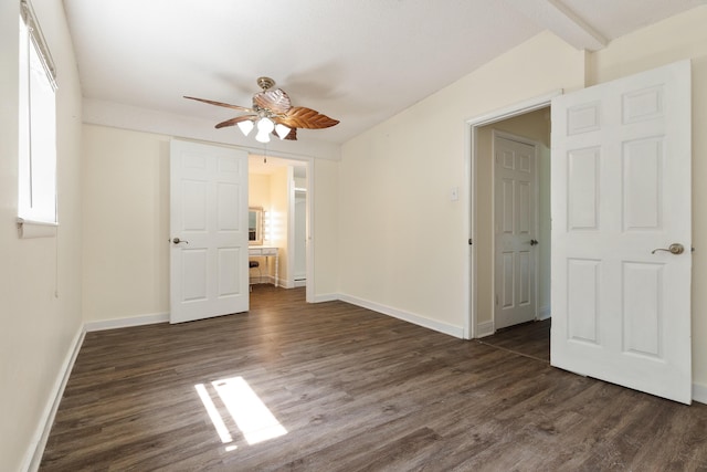 361 NE Gardner Dr, Fort Walton Beach, FL 32548 - unfurnished bedroom with dark wood-type flooring, baseboards, and a ceiling fan