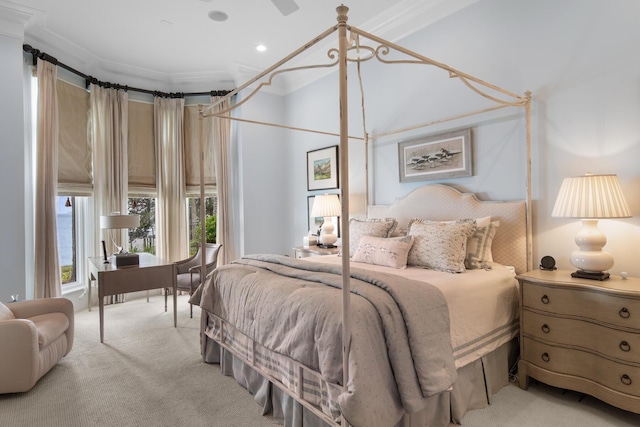 3002 Bay Villas Dr, Miramar Beach, FL 32550 - bedroom with carpet floors, ornamental molding, and recessed lighting
