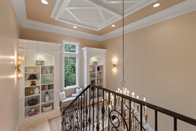 3002 Bay Villas Dr, Miramar Beach, FL 32550 - stairs featuring recessed lighting, a chandelier, and crown molding