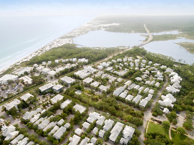 bird's eye view featuring a water view and a residential view