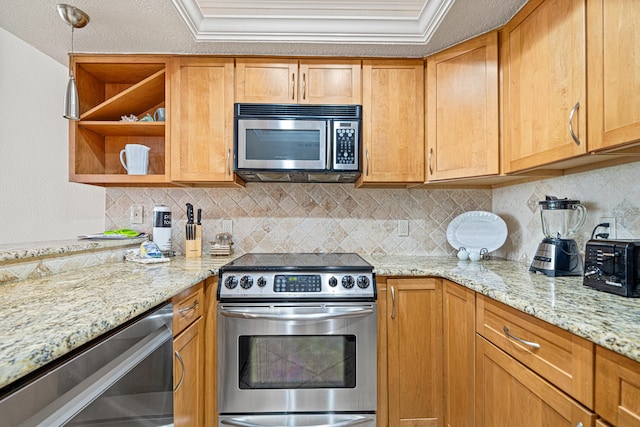 100 Gulf Shore Dr Unit 202, Destin, FL 32541 - kitchen featuring wine cooler, decorative backsplash, light stone countertops, and stainless steel appliances