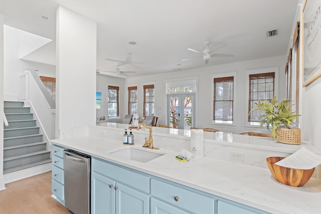 97 Sarasota St, Miramar Beach, FL 32550 - kitchen with ceiling fan, a sink, dishwasher, light wood-type flooring, and visible vents