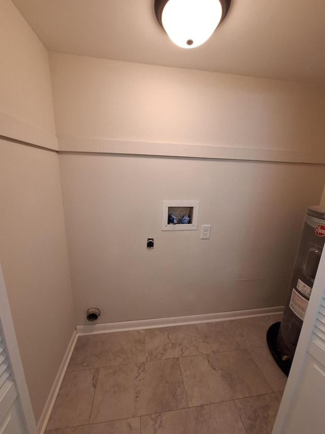 laundry area with washer hookup, laundry area, electric dryer hookup, baseboards, and electric water heater