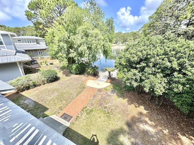 view of yard with a water view