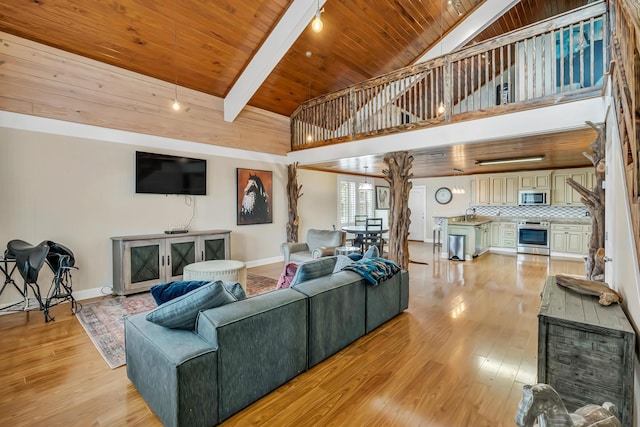 126 Tall Oaks Rd, Defuniak Springs, FL 32435 - living area featuring baseboards, wood ceiling, and light wood finished floors