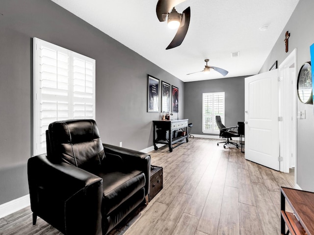 214 Whispering Lake Dr, Santa Rosa Beach, FL 32459 - office featuring light wood finished floors, a ceiling fan, and baseboards