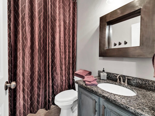 214 Whispering Lake Dr, Santa Rosa Beach, FL 32459 - full bathroom featuring toilet, a shower with curtain, tile patterned floors, and vanity