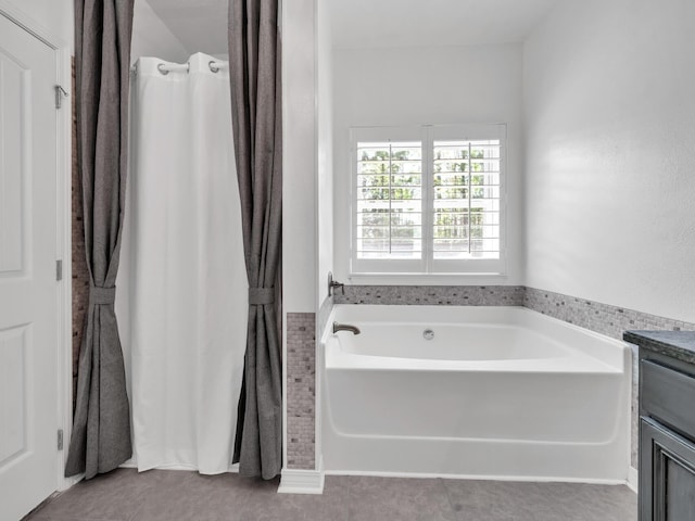 214 Whispering Lake Dr, Santa Rosa Beach, FL 32459 - full bath with a bath, vanity, and tile patterned flooring