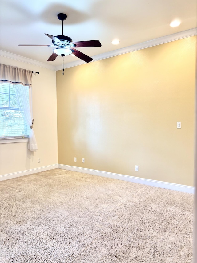 134 Rivercrest Cir, Santa Rosa Beach, FL 32459 - spare room featuring ornamental molding, ceiling fan, carpet, baseboards, and recessed lighting